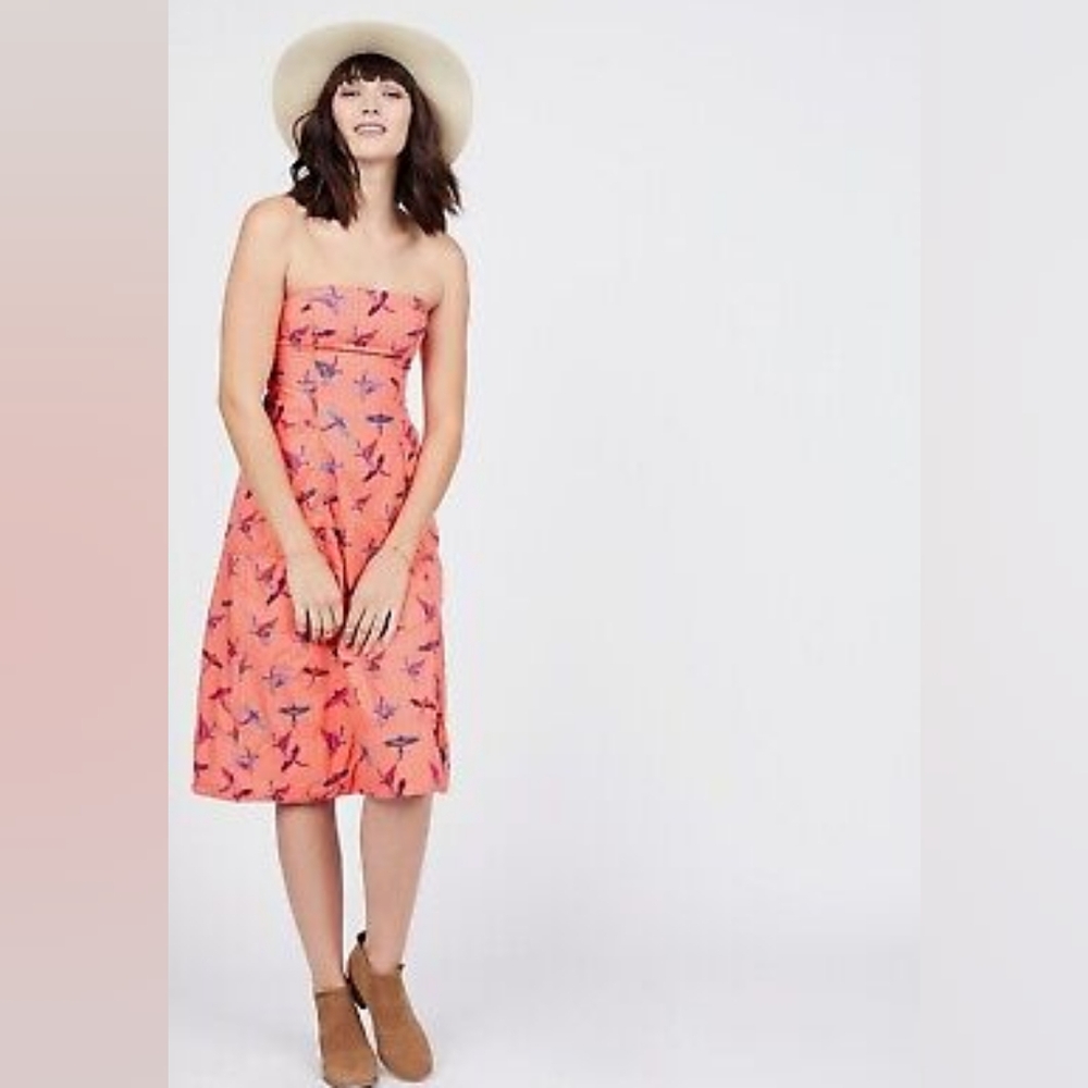 Free People Sunshine of Your Love Strapless Parrot Print Dress 6